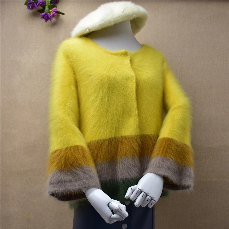 Fasiion Женское зимнее пальто длинные свободные рукава норка кашемир вязание ангора