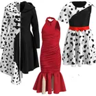 Детский костюм Cruella De Vil для косплея на Хэллоуин, платье вилле, наряд для девочек, Детский костюм на Хэллоуин, карнавал, день рождения