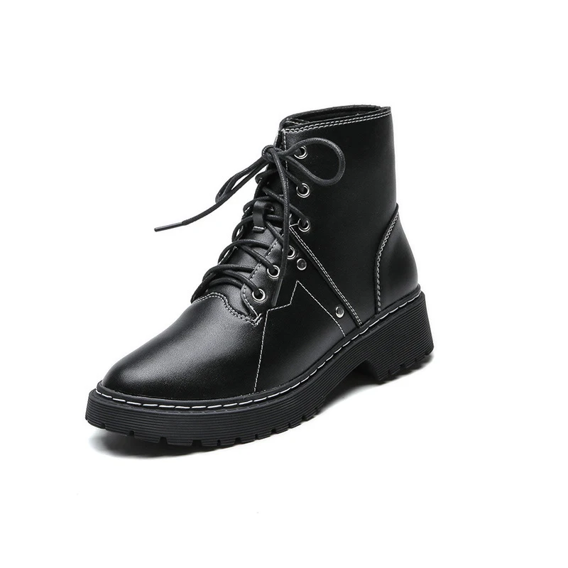 

White Boots Women's Autumn Winter 2021 New Shoes Women Comfort Flat Heels Ankle Boots Lace up Round Toe Brand Shoes