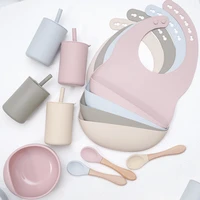 2021 silicone baby feeding newborn accessories waterproof baby bibs bowl eco friendly sippy cup spoon portable infant tableware