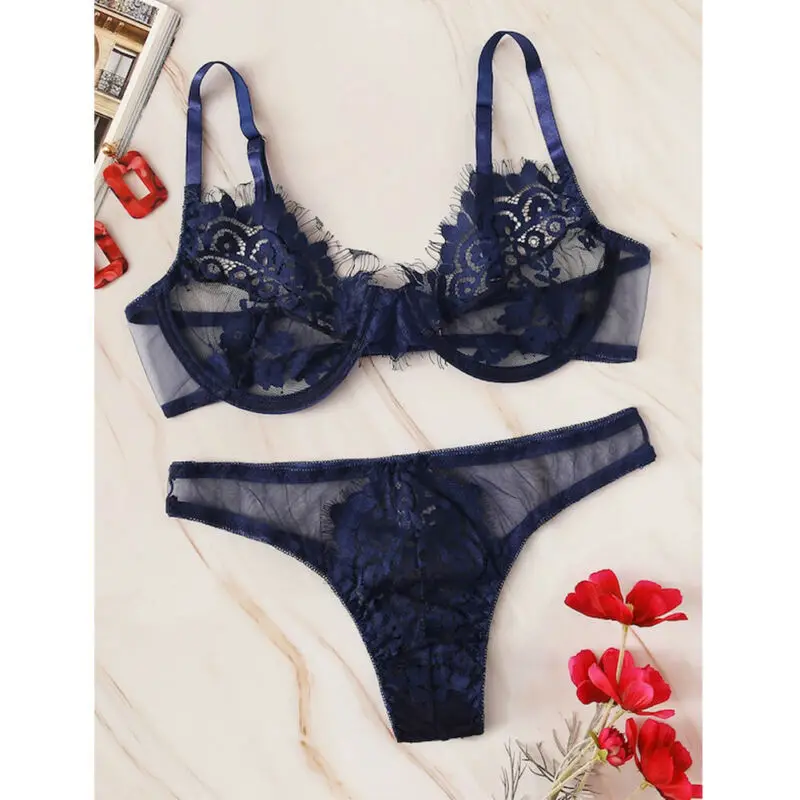 2019 Sexy Women Lace Hollow Out Bralette Set Goddess Sex Lingerie Ladies Bra and Panties Brief 2pcs Sets New Arrivals S-XL | Тематическая