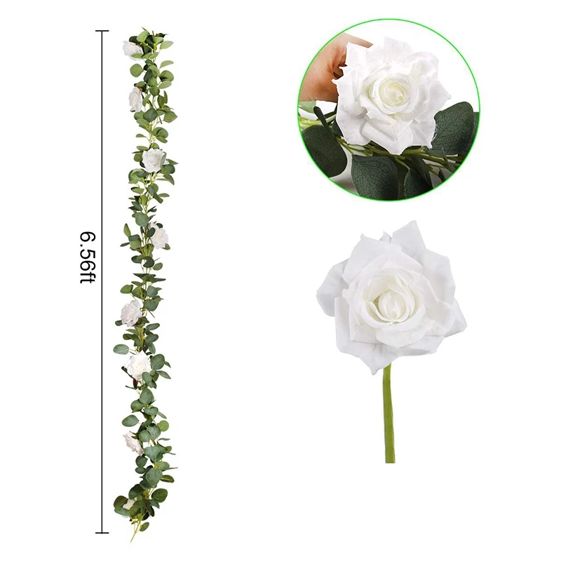 AF88 эвкалиптовая гирлянда (8 шт. белые розы среди листьев эвкалипта) Цветочная