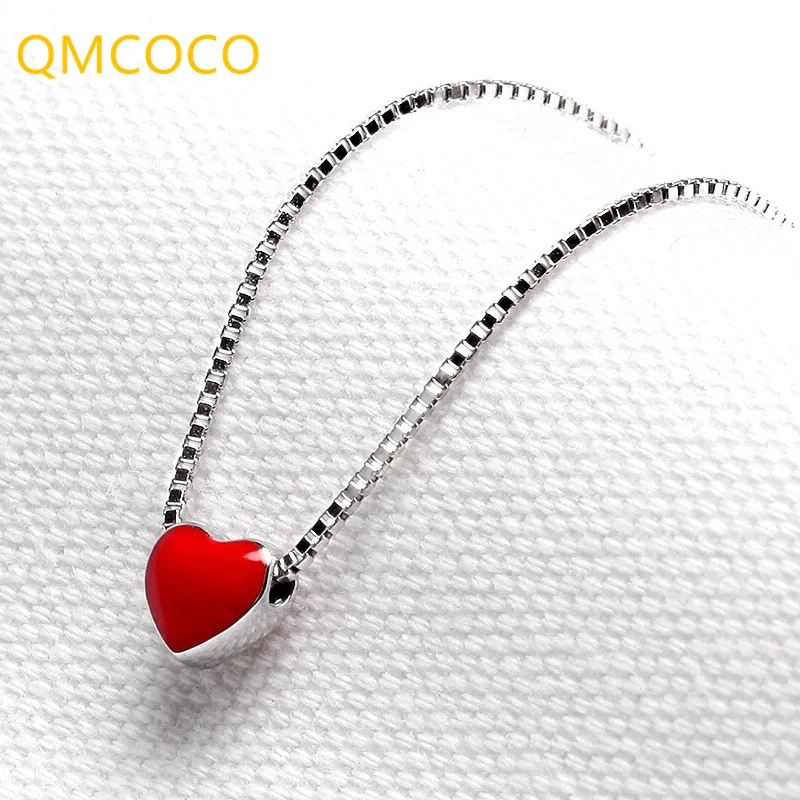 

QMCOCO 925 Серебряный Простой Элегантный дизайн двусторонний красный браслет в форме сердца для женщин и девушек модные ювелирные изделия аксе...