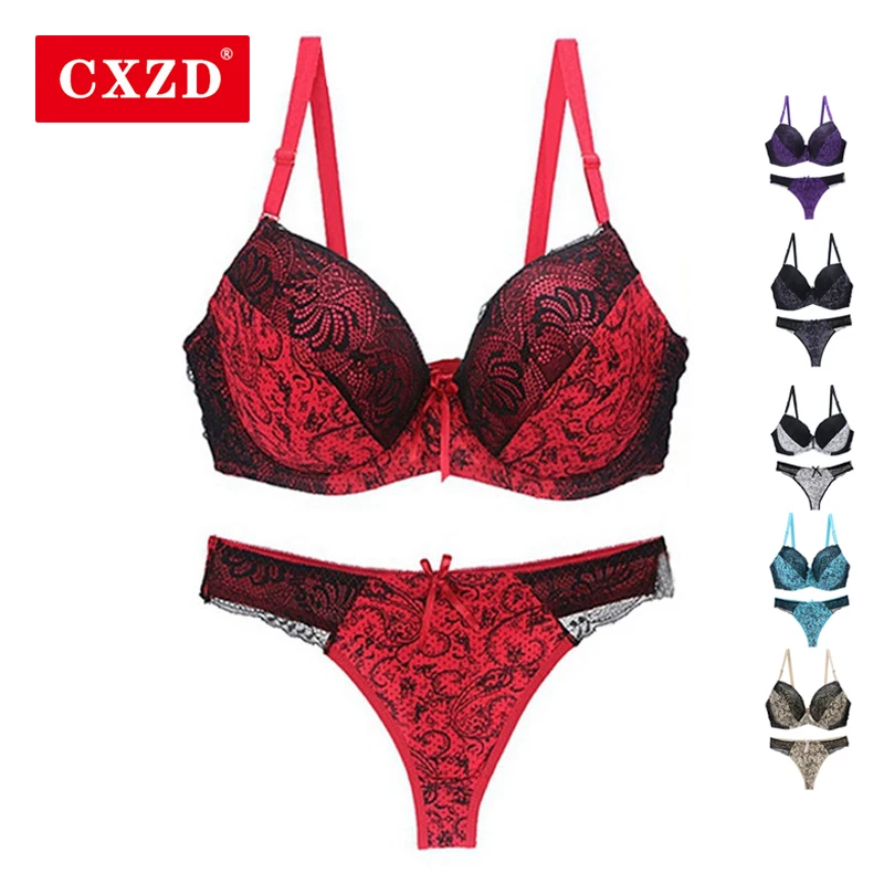 CXZD, 2 шт./набор, комплект нижнего белья пуш-ап, Slimgirl для женщин, для здоровья, большой размер, кружевные, на косточках, наборы бюстгальтер+ трусы, сексуальное женское белье, трусики