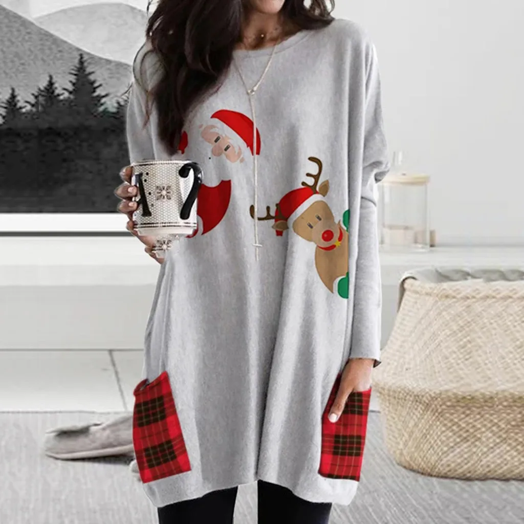 

S-3XL Ladies Dress Christmas Long Sleeve Color Block Casual Dress Women's Christmas Print Long Sleeve Dress 6*