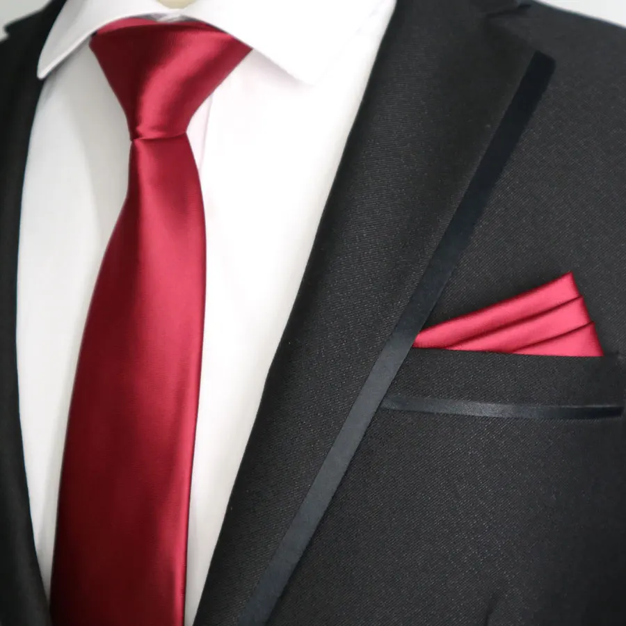 7CM Men's Skinny Tie Set Pocket Square Solid Colors Plain Man Ties Slim Matching Handkerchief Narrow Necktie Sets Wedding Party |