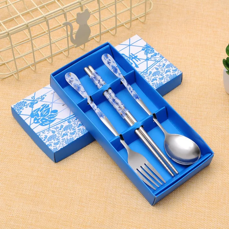 3 шт. Комплект посуды с коробкой портативная ложка палочки вилка из нержавеющей