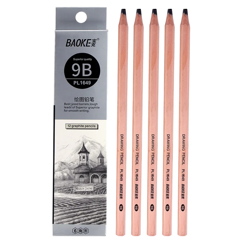 

12 Boxes of Baoke PL1649 Painting Pencils Primary School Students Triangle 9B Core Pencil Stationery Painting Sketch Art Pencils