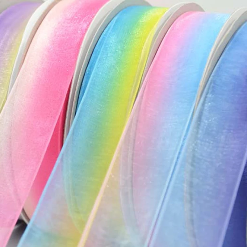 1 ярд красочные градиентные ленты из органзы для украшения бант волос DIY букет