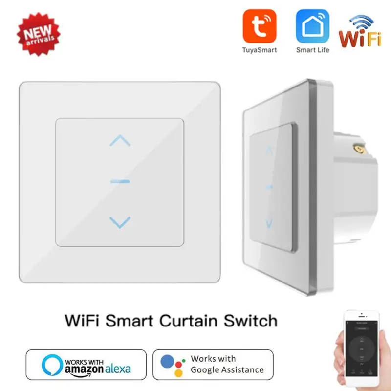 

Умный выключатель для штор Tuya, Wi-Fi, сенсорный дизайн, для моторизованных штор и роликовых жалюзи, работает с приложением Tuya Smart Life и Alexa Google