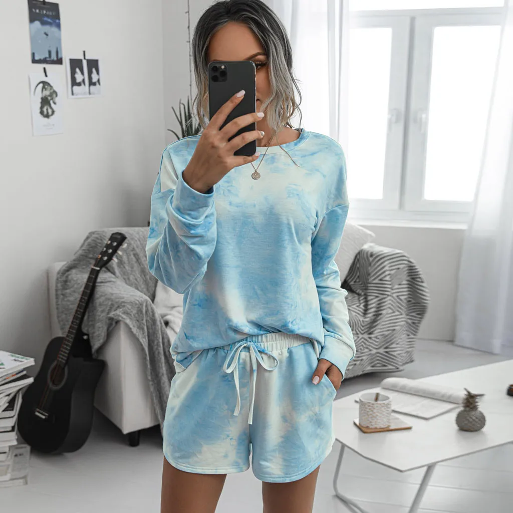 Женский комплект из 2 предметов летний спортивный костюм с принтом тай-Дай