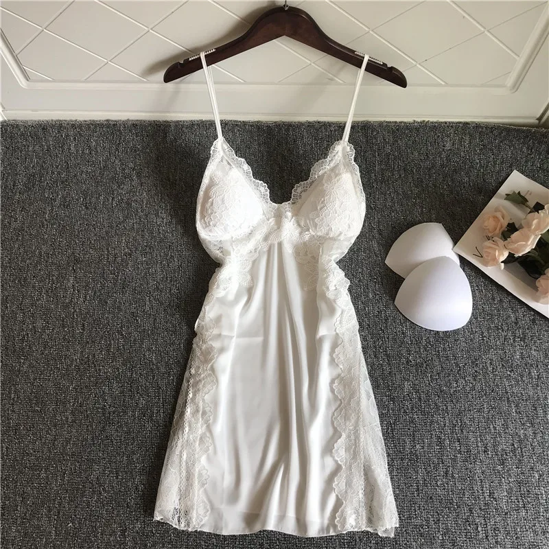 

Rayon Suspenders Nightgowns Lace Nightdress Women Sexy Nightwear Summer Deep V-neck Sleepwear Backless Soft Homewear