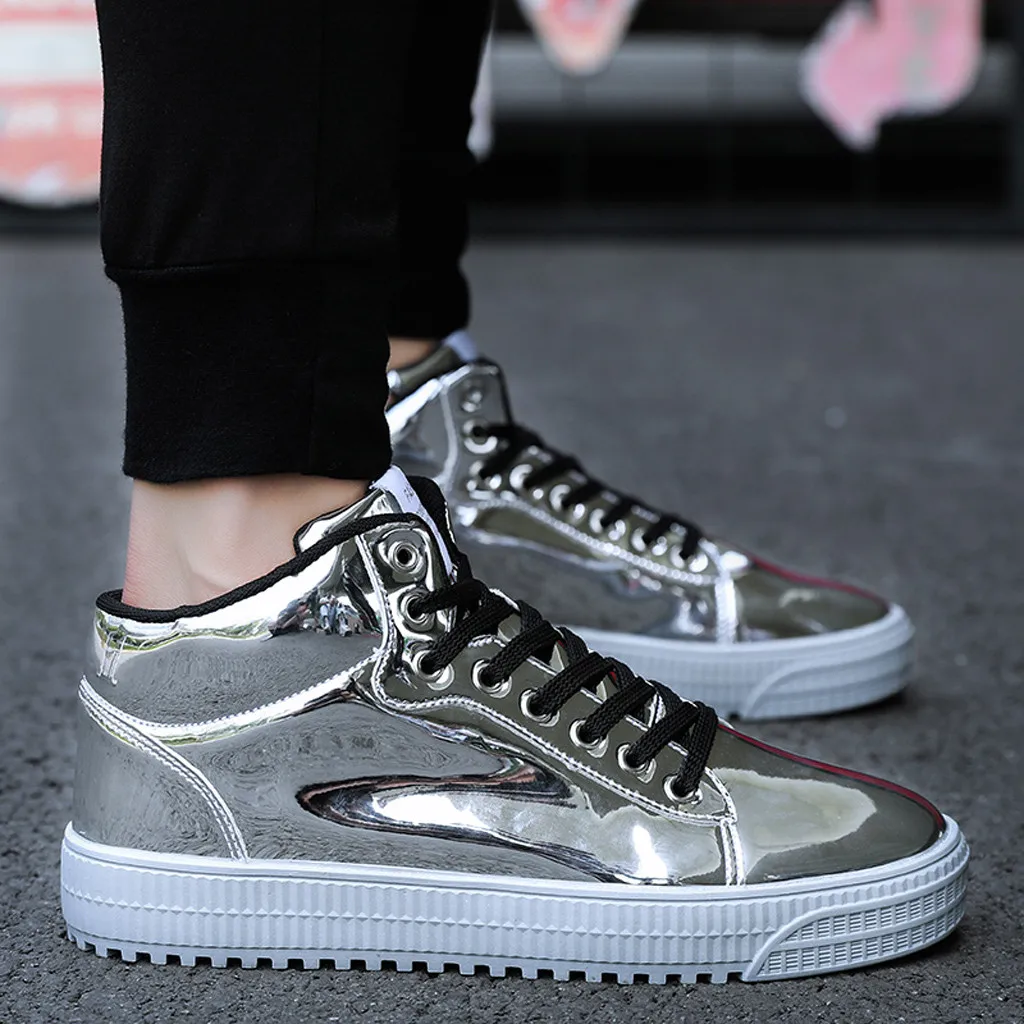 Кроссовки мужские глянцевые цветные зеркальные кожа блестки повседневная обувь