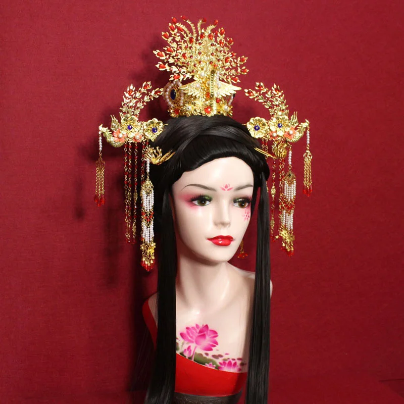 Тиара с длинными волосами голубая перегородчатая императрица Фоникс тиара для