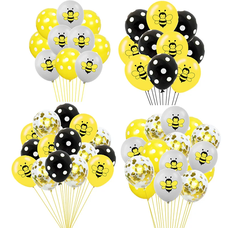 

10/15pcs 12inch Bee Latex Balloons Bee Printed Confetti Latex Balloon for Bee Theme Kids Favor Toy Birthday Baby Shower Supplies