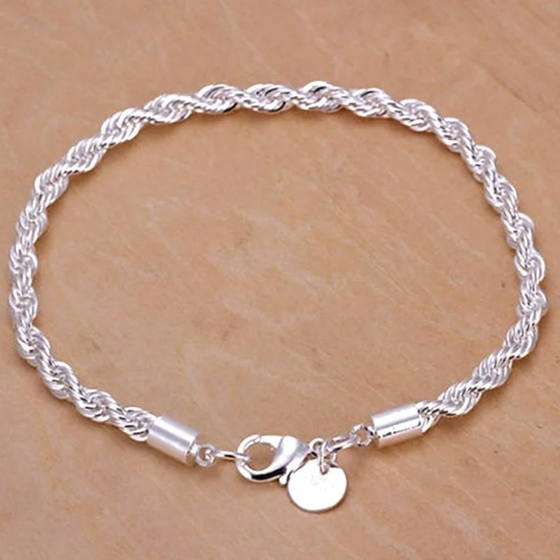 

Silver Plated Women Twisted Rope Solid Bangle Bracelet Chain Wristband