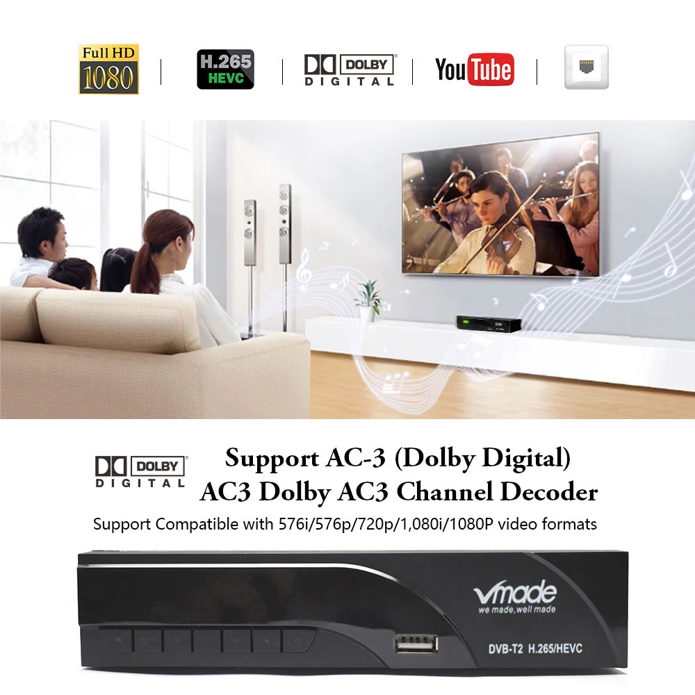 Vmade DVB T2 h.265/hevc Combo HD цифровой наземный спутниковый ресивер MPEG 2/4 h264 поддержка AC3 Cccam