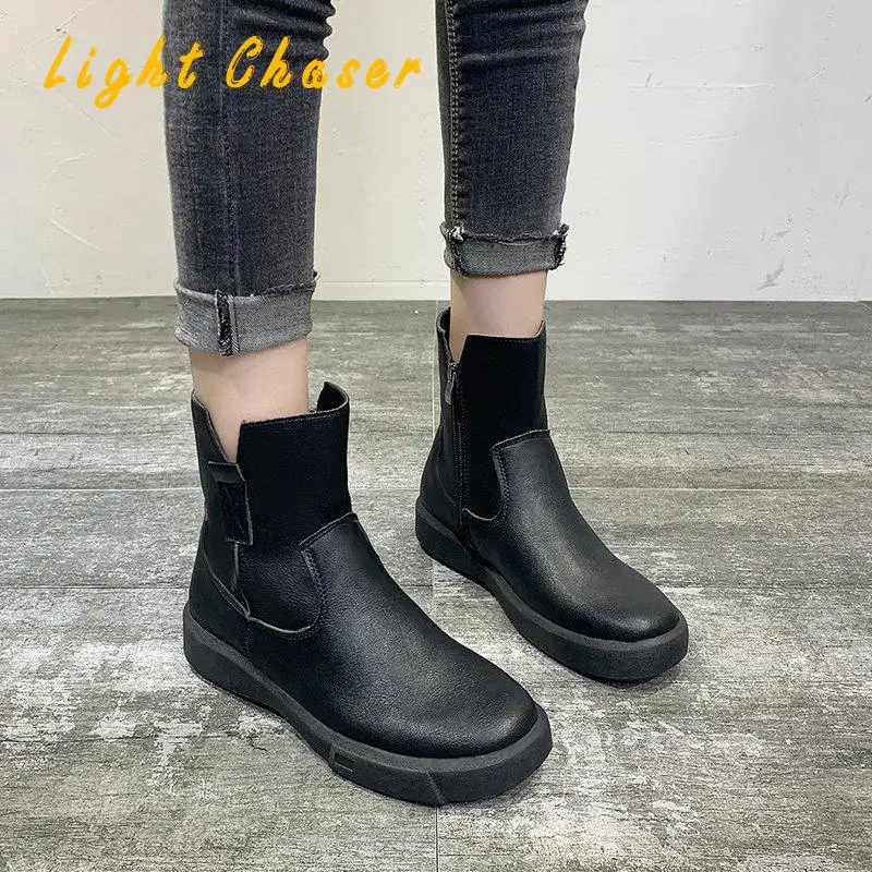 

2021 Winter New Ankle Boots For Women Thick Bottom Round Toe Casual Women's Boots All-match Botas Feminina Platform Shoes