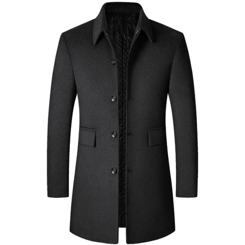 

Men's tweed coat in autumn and winter 2021, men's long woolen Polo windbreaker, middle-aged men's wear, thickened men's coat