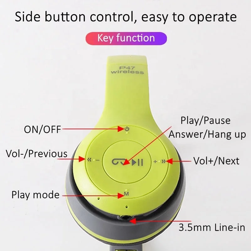P47 Wireless Headphones Bluetooth 5.0 Earphone with Memory TF Card Audifono FM Game Headset Earbuds for iPhone Samsung Huawei |