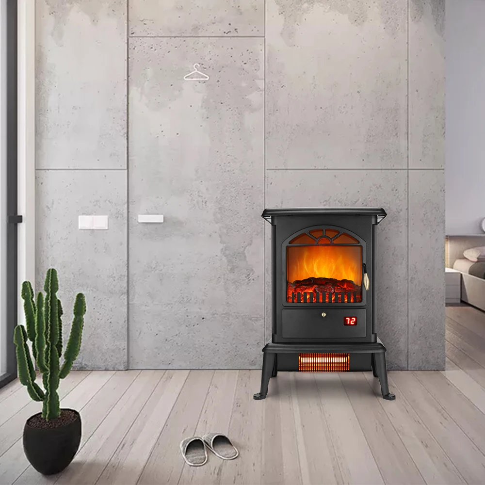 

American Standard HT1217 1500W Freestanding Three-door Glass 3D Flame Fireplace with Remote Control Fake Firewood Single Color