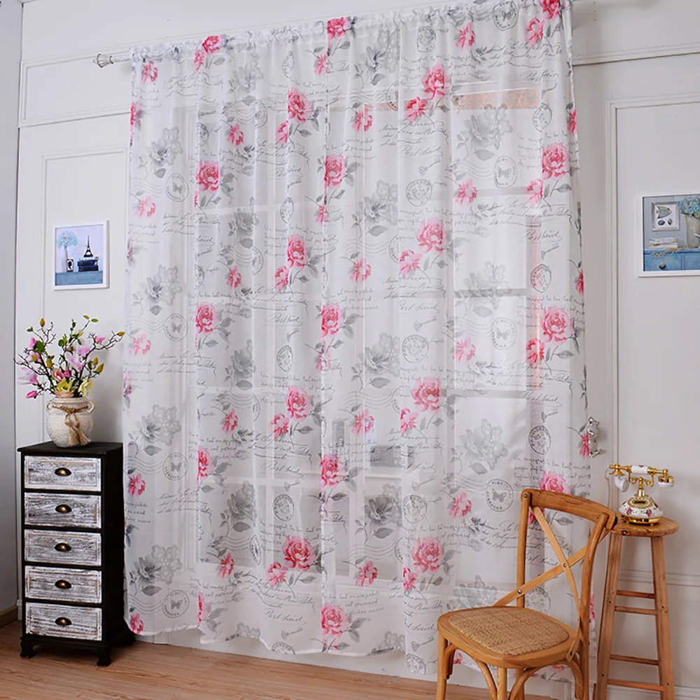 Lychee Pink Peony Butterfly Window Tulle Curtain Printed Cotton Linen Voile for Living Room Modern Curtains | Дом и сад