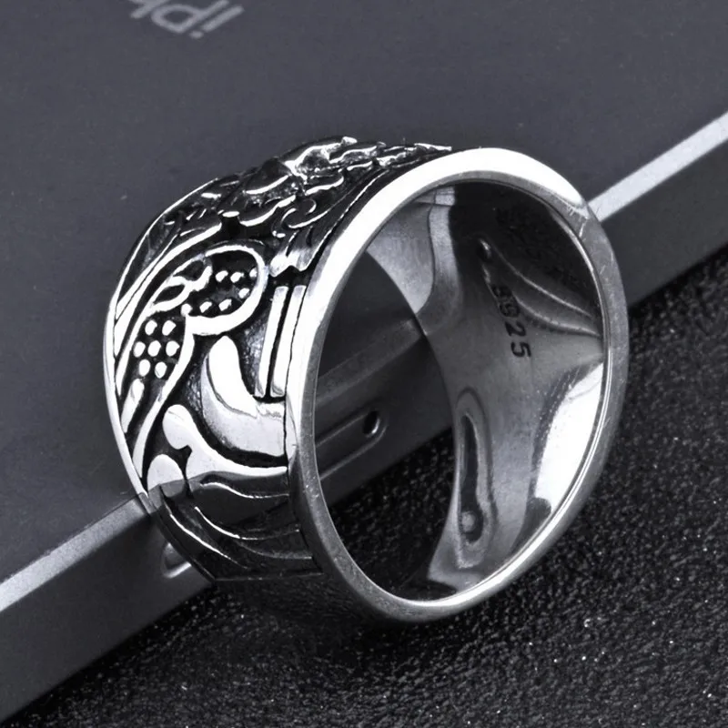 Мужское кольцо с цветами BOCAI серебряное в стиле ретро широким лицом ювелирное
