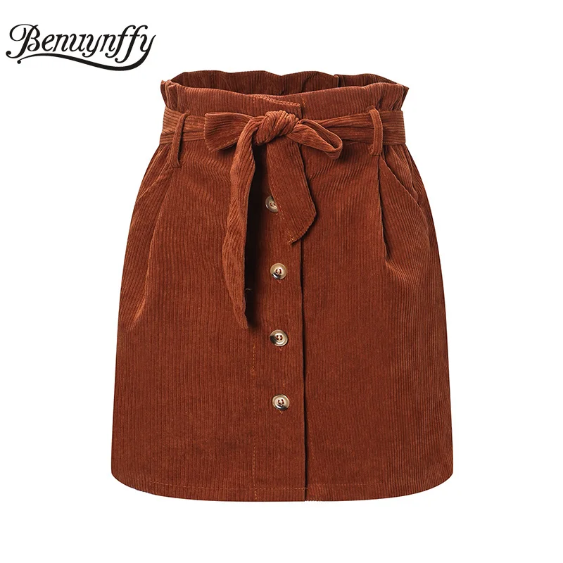 Женская Вельветовая юбка с поясом Benuynffy однотонная Повседневная Уличная