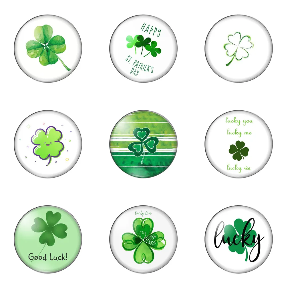 

Cartoon Lovely Four-leaf Clover Lucky Green 12mm/18mm/20mm/25mm Round Photo Glass Cabochon Demo Flat Back Making Findings