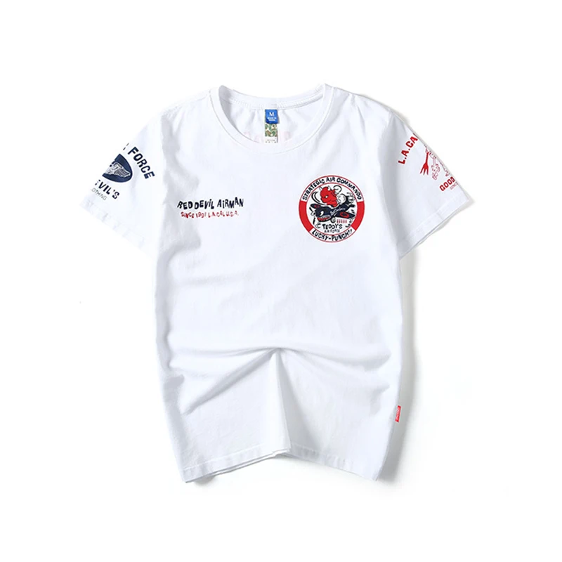 

2021 Cotton Men's T-Shirt Summer Tide Brand Cartoon Red Devil Print Fashion Short Sleeve Hip Hop Harajuku T-shirt