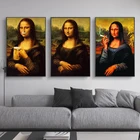 Настенная картина Мона Лиза, смешное изображение питьевой и курительной живописи на холсте, скандинавские плакаты и принты для украшения гостиной