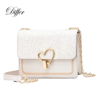 2021 new trend cute fashion chain bag with heart locks flap simple casual shoulder bag small square sling bag