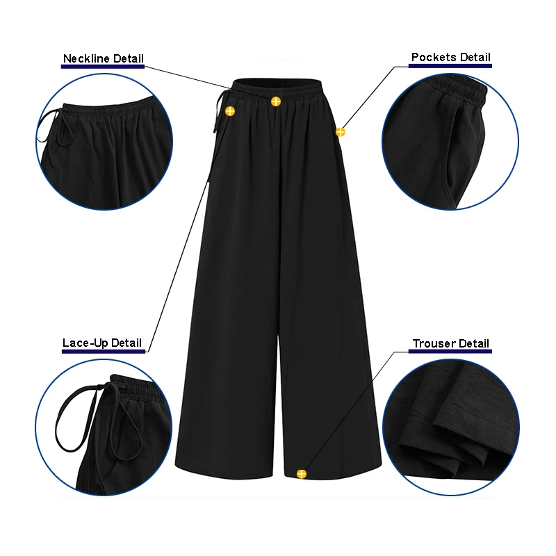 

Plus Size Wide Leg Pants ZANZEA Casual Elastic Waist Long Pantalon Palazzo Vintage Women Drawstring Trousers Female Solid Turnip