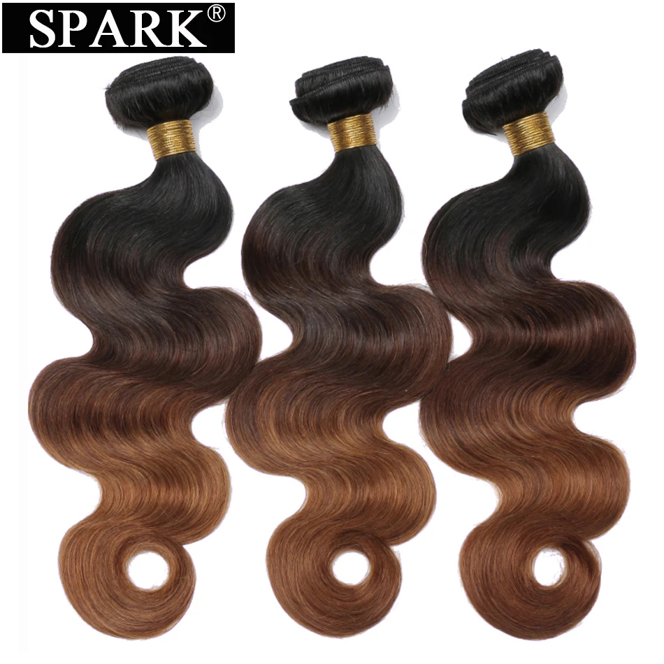 Spark Human Hair Ombre Color Brazilian Body Wave Extensions 3/4 Bundles 10-26 Inch L Remy Weaves | Шиньоны и парики