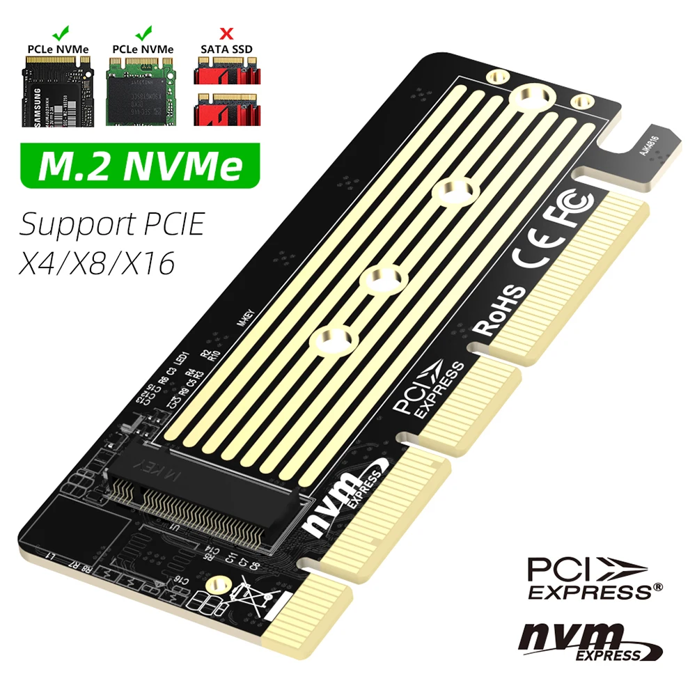 

Карта адаптера M.2 PCI-E NVMe SSD на PCIe 3,0 X4/X8/X16, высокоскоростной 32 Гбит/с SSD PCI Express конвертер для жесткого диска 2230/2242/2280
