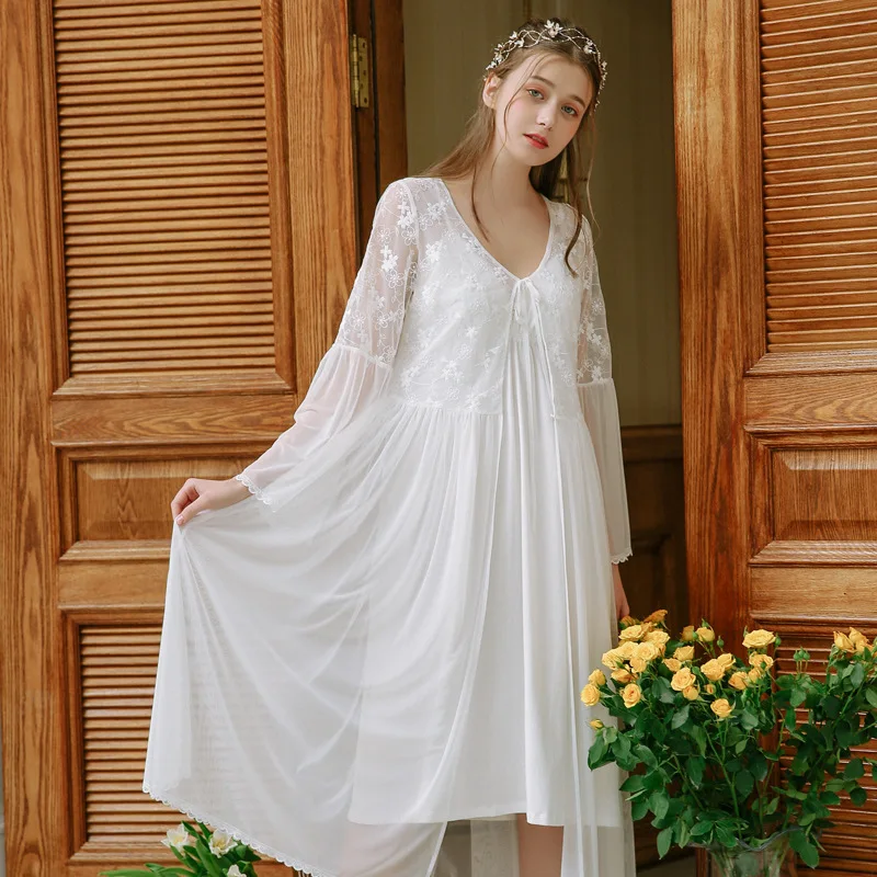 Милая Пижама принцессы из двух частей Женская Весенняя кружевная шелковая