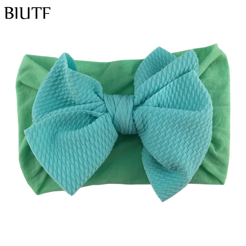 14-mint 1 шт./лот, лидер продаж, широкая эластичная нейлоновая повязка на голову с 4," Seersucker, вафельный бант, детская чалма, закрывающая уши, Шикарные аксессуары для волос HB100 - Цвет: 14-mint
