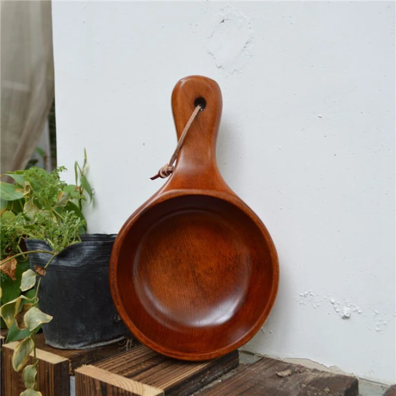 

2Pcs Wooden Kitchen Salad Bowl with Handle, Japanese Solid Wood Bowl Design for Noodles Salad and Natto Making