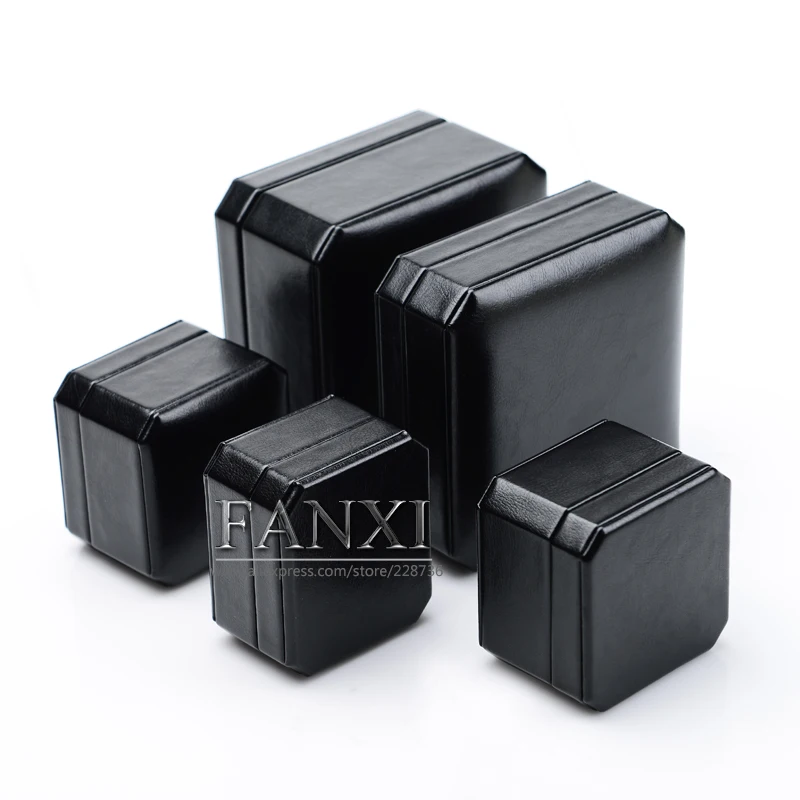 

FANXI Newly Fashion Black PU Leather Octagonal Pendant Showcase Jewelry Storage Box Jewelry Organizer Case with Light