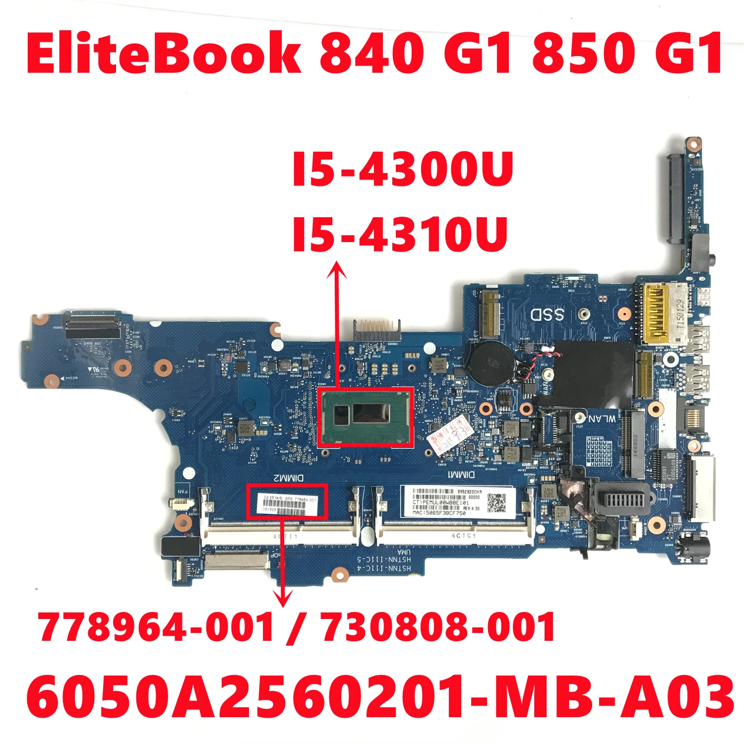 778964-001 730808-001  HP EliteBook 840 G1 850 G1     6050A2560201-MB-A03    100%  