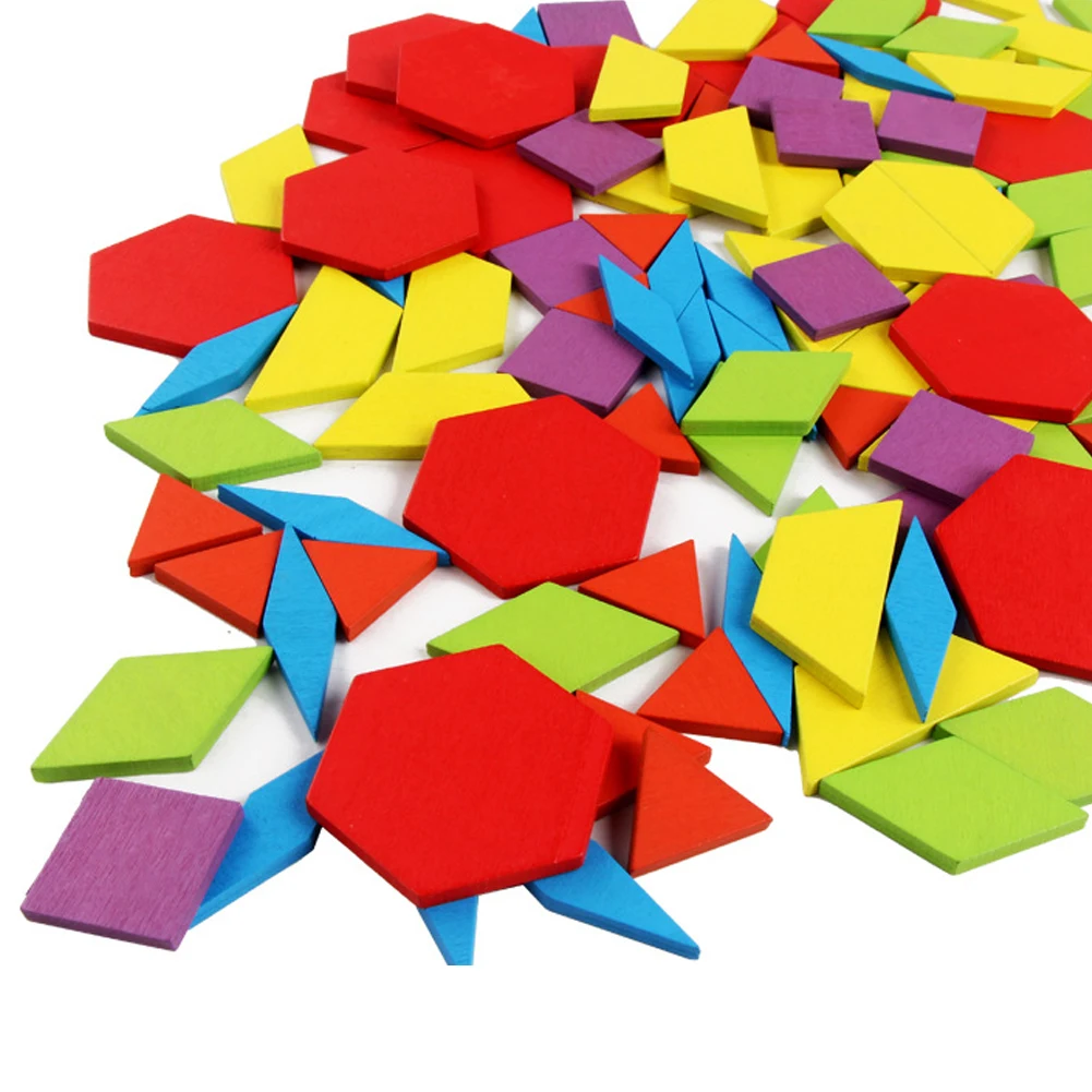 

155pcs Developmental Montessori Educational Toys IQ Pattern Home Shapes Dissection Colorful Geometric Funny Wooden Block Set