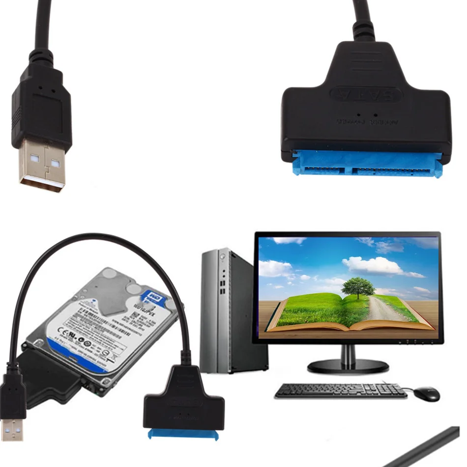 Кабель переходник WVVMVV USB2.0 на SATA 22pin проводной кабель для подключения жесткого