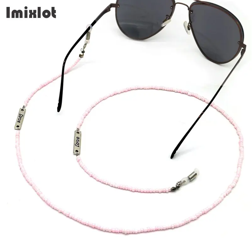 

Silver Letter Love Sunglasses Chain Women Handmade Pink Beaded Eyeglasses Reading Glasses Chain Eyewear Cord Lanyard Necklace