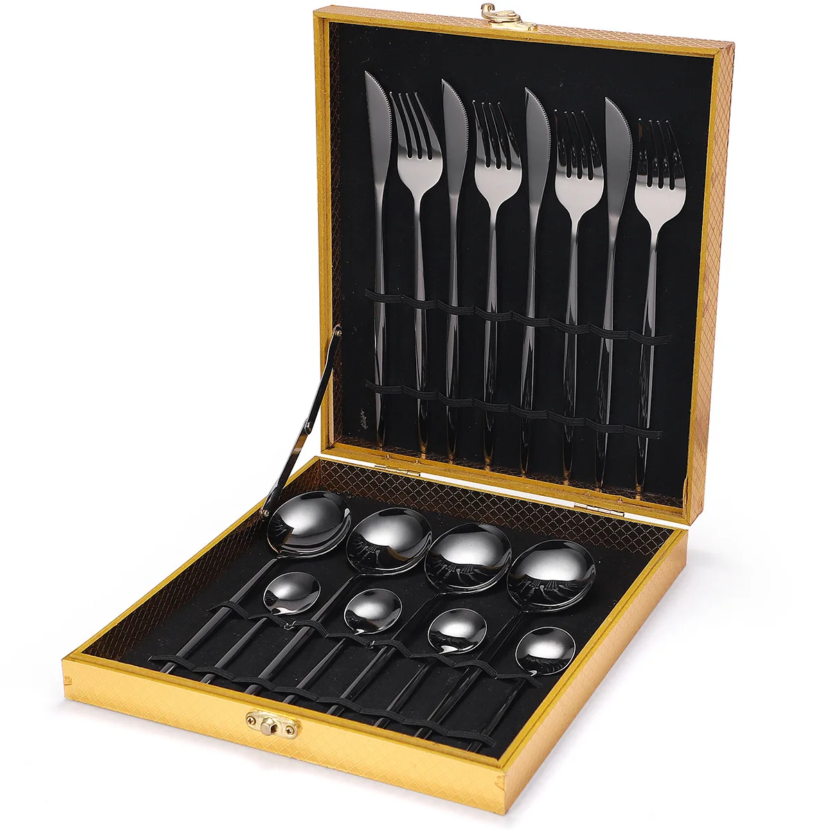 

Gold Tableware Set Stainless Steel Cutlery Set Western Fork Spoon Knife Set Black Gold Dinnerware Dinner Sets Holiday Gift Box