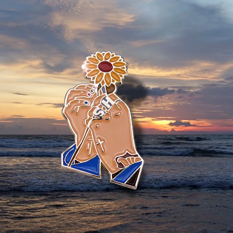 Брошь с подсолнухом HS эмалированная булавка тонкой линией однонаправленный