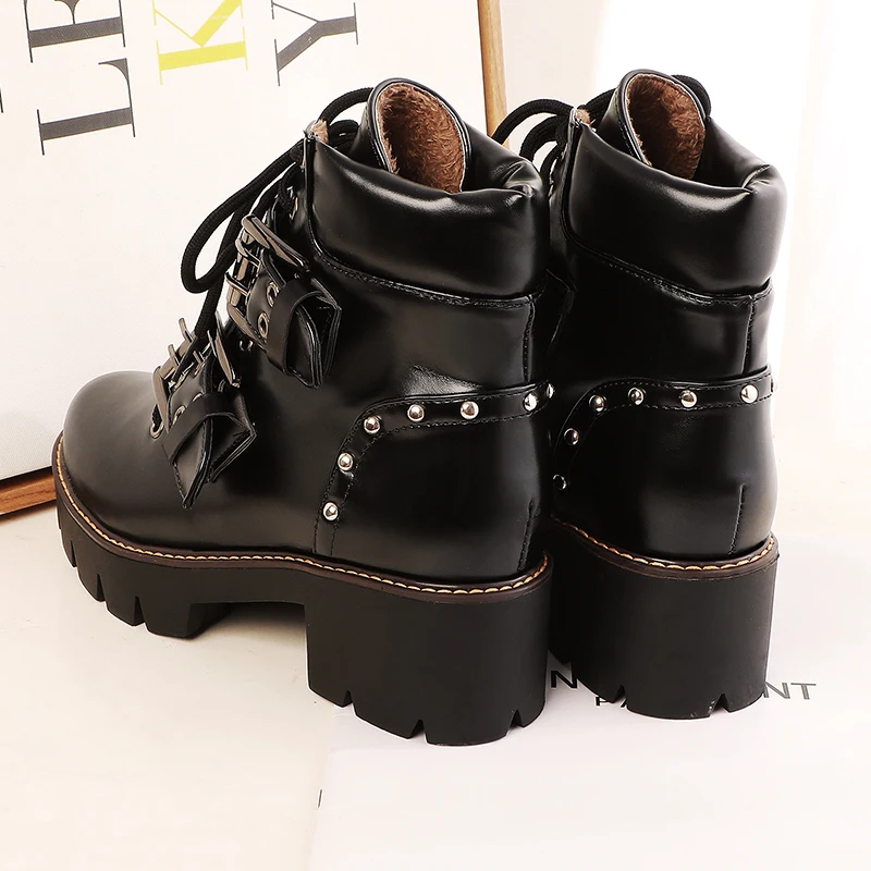 Rimocy/женские ботильоны на массивной платформе; модная Пряжка Леопард; искусственная замша; пинетки Mujer; толстая Водонепроницаемая женская обувь из искусственной кожи