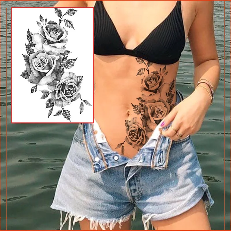 

1 шт., черная водостойкая тату-наклейка с 3d-рисунком цветов