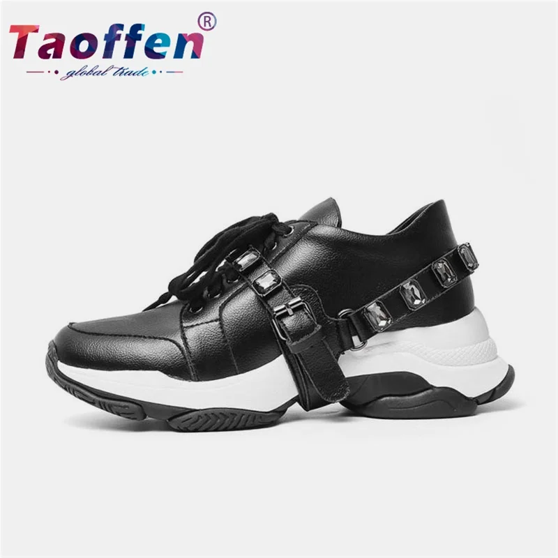Taoffen/Женская обувь для бега настоящая кожаная спортивная женские кроссовки