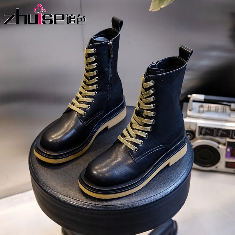 Женские ботинки осенние и зимние мартинсы женские короткие на толстой подошве