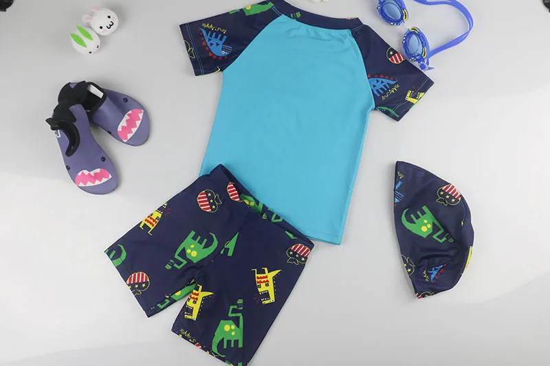Boy Baby Swimwear Dinosaur Swimming Suit for Boys Short Sleeves Toddler Kids Children's Swimwear Beach Clothes Bathing Suit 3pcs